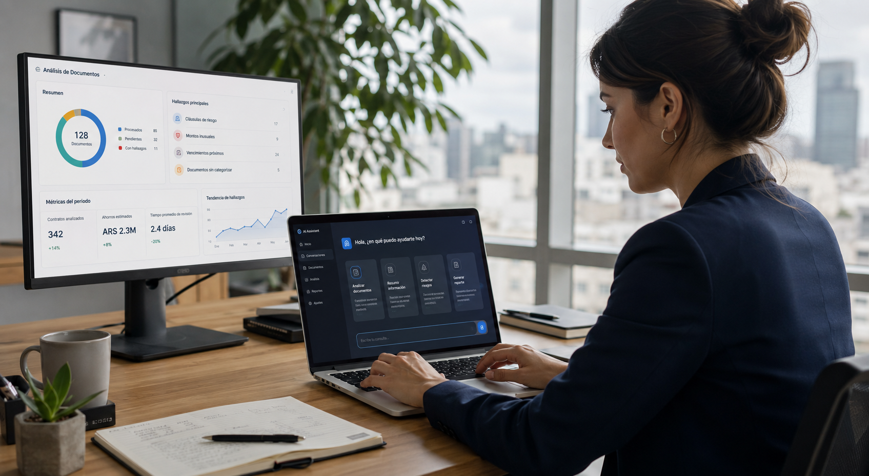 Profesional argentina trabajando con herramientas de inteligencia artificial