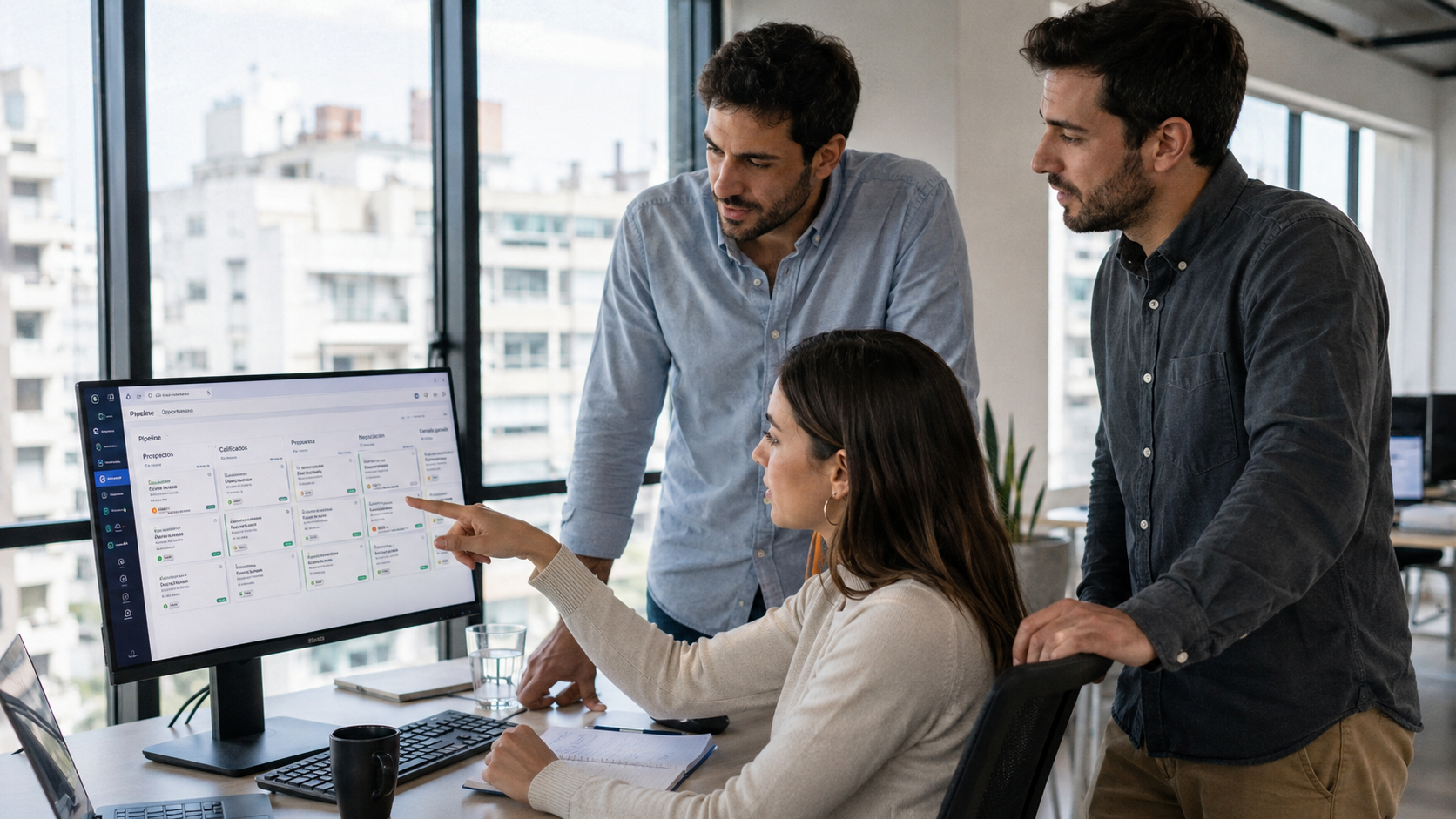 Equipo argentino gestionando clientes desde una plataforma CRM