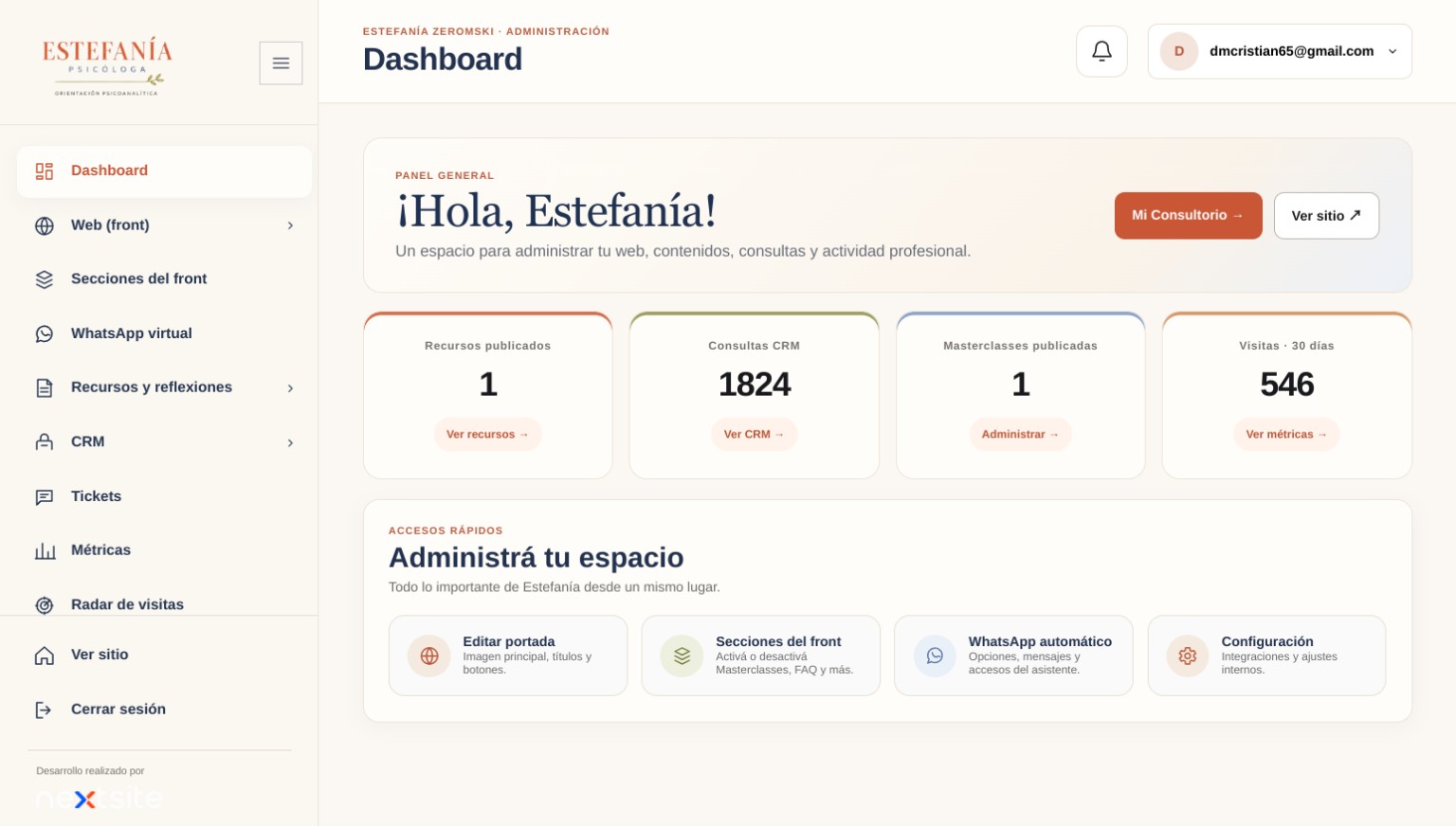 Panel profesional real de Estefanía Zeromski